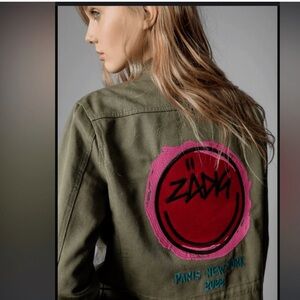 Zadig & Voltaire Olive Jacket with Pink and Blue Accents